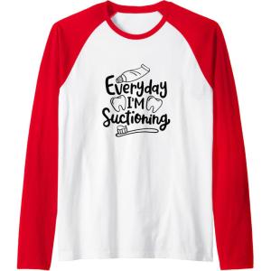 image:imageEveryday Im Suctioning  Dental Specialist Dental Gifts Raglan Baseball TeeRedWhite