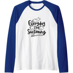 image:imageEveryday Im Suctioning  Dental Specialist Dental Gifts Raglan Baseball TeeRoyal BlueWhite