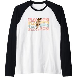 image:imageFloss Boss  Dental Specialist Dental Gifts Raglan Baseball TeeBlackWhite