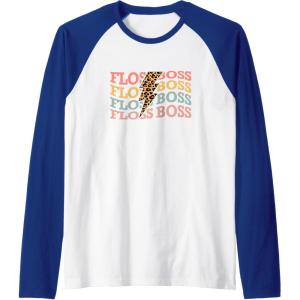 image:imageFloss Boss  Dental Specialist Dental Gifts Raglan Baseball TeeRoyal BlueWhite