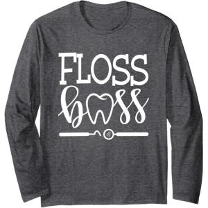 image:imageFloss Boss Dentist Dental Hygienist amp Assistant Gift Long Sleeve TShirtDark Heather Grey