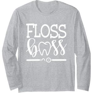 image:imageFloss Boss Dentist Dental Hygienist amp Assistant Gift Long Sleeve TShirtHeather Grey