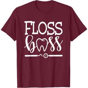 image:imageFloss Boss Dentist Dental Hygienist amp Assistant Gift TShirtBurgundy
