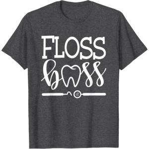 image:imageFloss Boss Dentist Dental Hygienist amp Assistant Gift TShirtDark Heather Grey