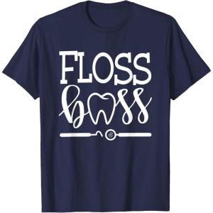 image:imageFloss Boss Dentist Dental Hygienist amp Assistant Gift TShirtNavy Blue