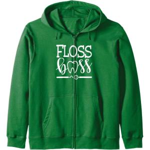 image:imageFloss Boss Dentist Dental Hygienist amp Assistant Gift Zip HoodieDark Green
