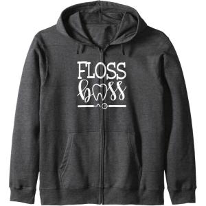 image:imageFloss Boss Dentist Dental Hygienist amp Assistant Gift Zip HoodieDark Heather Grey