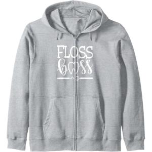 image:imageFloss Boss Dentist Dental Hygienist amp Assistant Gift Zip HoodieHeather Grey