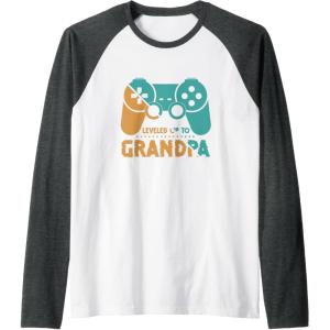 image:imageLeveled Up To Grandpa  Grandpa Gift Raglan Baseball TeeDark Heather GreyWhite