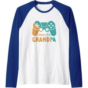 image:imageLeveled Up To Grandpa  Grandpa Gift Raglan Baseball TeeRoyal BlueWhite