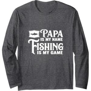 image:imagePapa is My Name Fishing is My Game  Grandpa Papa Gift Long Sleeve TShirtDark Heather Grey