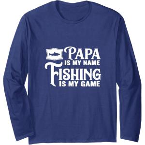 image:imagePapa is My Name Fishing is My Game  Grandpa Papa Gift Long Sleeve TShirtNavy Blue