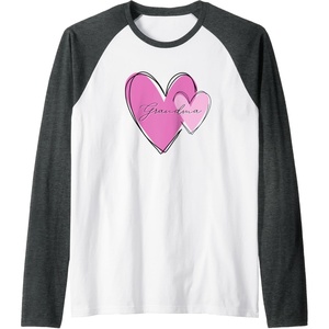 image:imageGrandma Double Heart Raglan Baseball TeeDark Heather GreyWhite