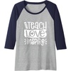 image:imageTeach Love Inspire  Great gift for Teachers Raglan Baseball TeeNavy BlueAthletic Heather