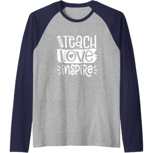 image:imageTeach Love Inspire  Great gift for Teachers Raglan Baseball TeeNavy BlueAthletic Heather