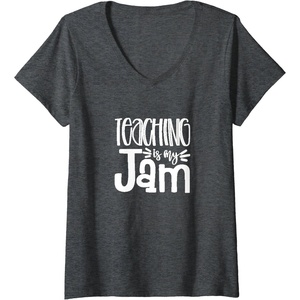 image:imageWomens Teaching is My Jam  Great gift for Teachers VNeck TShirtDark Heather Grey
