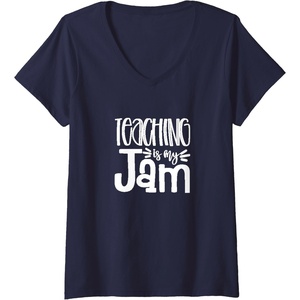 image:imageWomens Teaching is My Jam  Great gift for Teachers VNeck TShirtNavy Blue