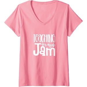 image:imageWomens Teaching is My Jam  Great gift for Teachers VNeck TShirtPink