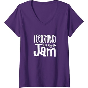 image:imageWomens Teaching is My Jam  Great gift for Teachers VNeck TShirtPurple