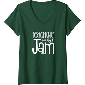 image:imageWomens Teaching is My Jam  Unique Gift for Teachers VNeck TShirtDark Green
