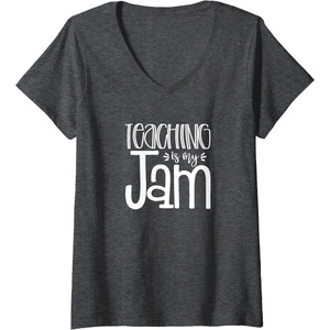 image:imageWomens Teaching is My Jam  Unique Gift for Teachers VNeck TShirtDark Heather Grey