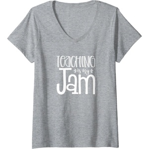 image:imageWomens Teaching is My Jam  Unique Gift for Teachers VNeck TShirtHeather Grey