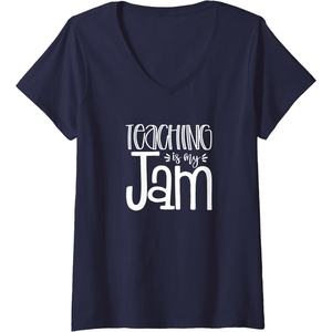 image:imageWomens Teaching is My Jam  Unique Gift for Teachers VNeck TShirtNavy Blue