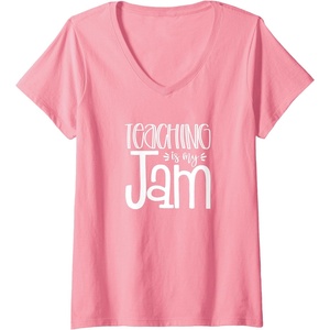 image:imageWomens Teaching is My Jam  Unique Gift for Teachers VNeck TShirtPink