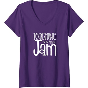 image:imageWomens Teaching is My Jam  Unique Gift for Teachers VNeck TShirtPurple