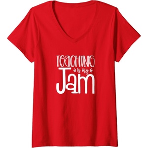 image:imageWomens Teaching is My Jam  Unique Gift for Teachers VNeck TShirtRed