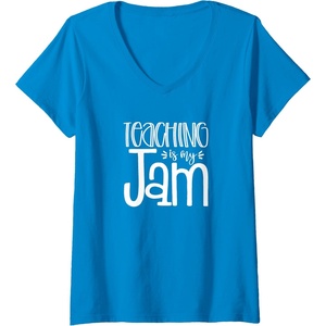 image:imageWomens Teaching is My Jam  Unique Gift for Teachers VNeck TShirtSapphire Blue