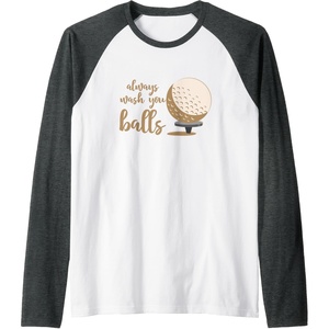 image:imageAlways Wash You Balls  Golf Gift Raglan Baseball TeeDark Heather GreyWhite