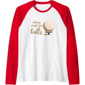 image:imageAlways Wash You Balls  Golf Gift Raglan Baseball TeeRedWhite