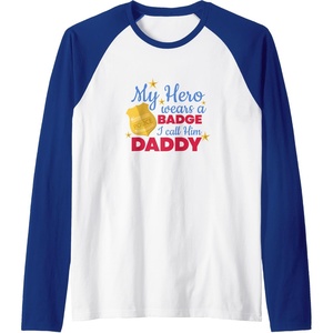 image:imageMy Hero Wears A Badge  First Responder Gift Raglan Baseball TeeRoyal BlueWhite