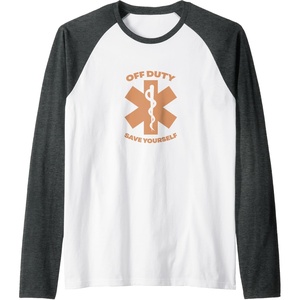 image:imageOff Duty Save Yourself  First Responder Gift Raglan Baseball TeeDark Heather GreyWhite