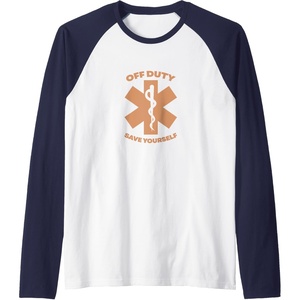 image:imageOff Duty Save Yourself  First Responder Gift Raglan Baseball TeeNavy BlueWhite