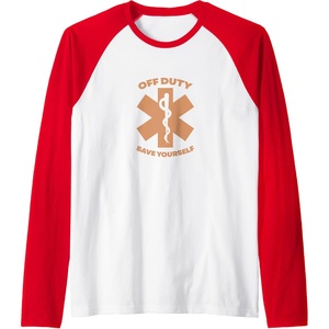 image:imageOff Duty Save Yourself  First Responder Gift Raglan Baseball TeeRedWhite
