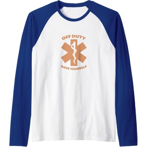 image:imageOff Duty Save Yourself  First Responder Gift Raglan Baseball TeeRoyal BlueWhite