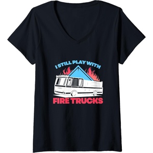 image:imageWomens Fire Trucks  First Responder Gift VNeck TShirtBlack