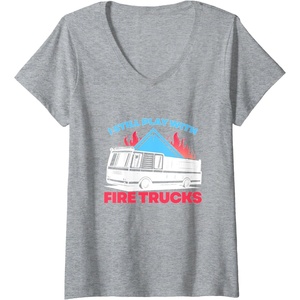 image:imageWomens Fire Trucks  First Responder Gift VNeck TShirtHeather Grey