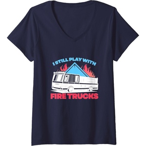 image:imageWomens Fire Trucks  First Responder Gift VNeck TShirtNavy Blue