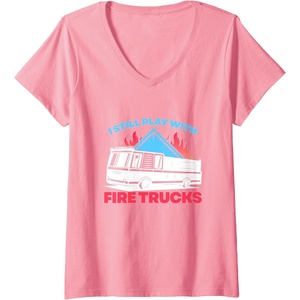 image:imageWomens Fire Trucks  First Responder Gift VNeck TShirtPink